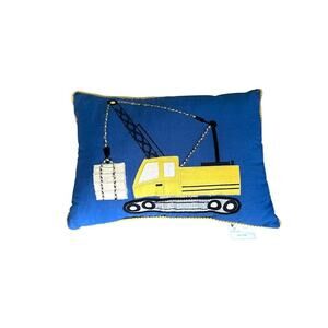 Made in India Decorative Pillow 14x20 Construction Crane Kid Blue Yellow Bedroom